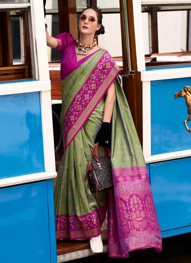 Silk Pista Green Traditional Wear Printed Saree